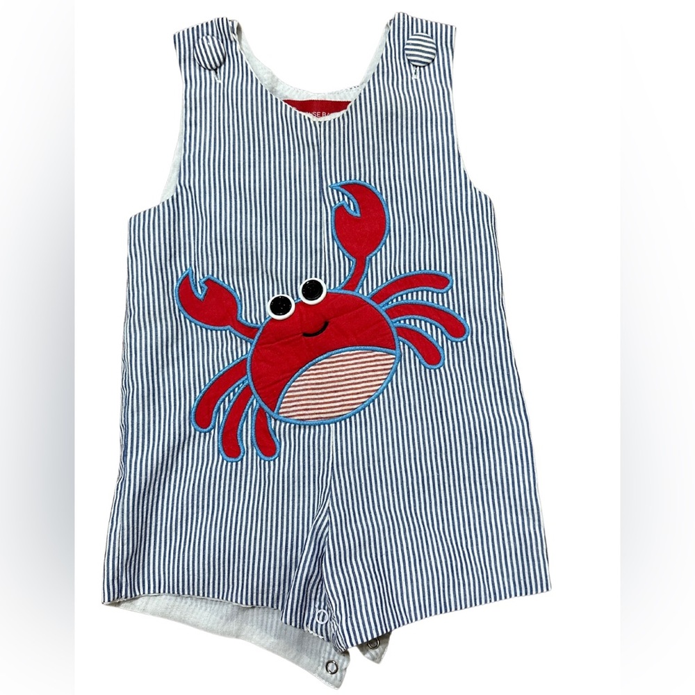 Mud Pie Boat House Baby Crab Seersucker Romper 0-6 Months